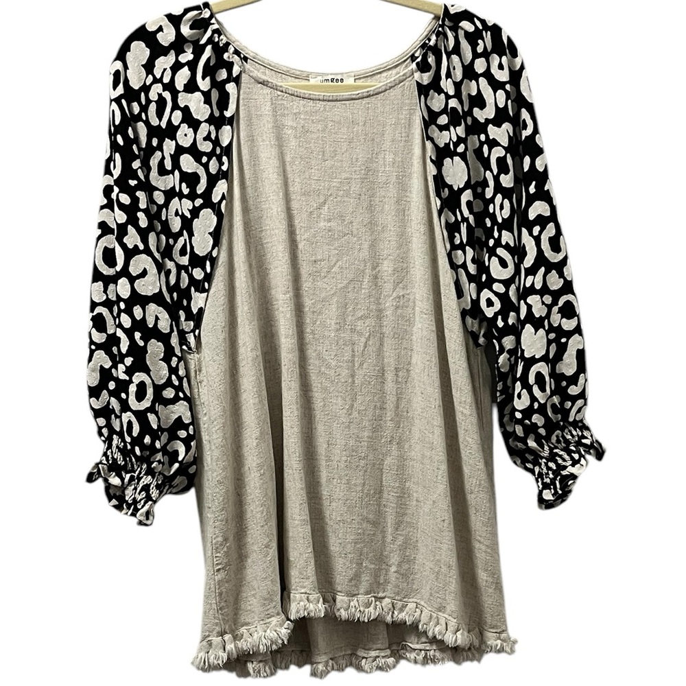 Umgee Black and Cream Short Sleeve Top